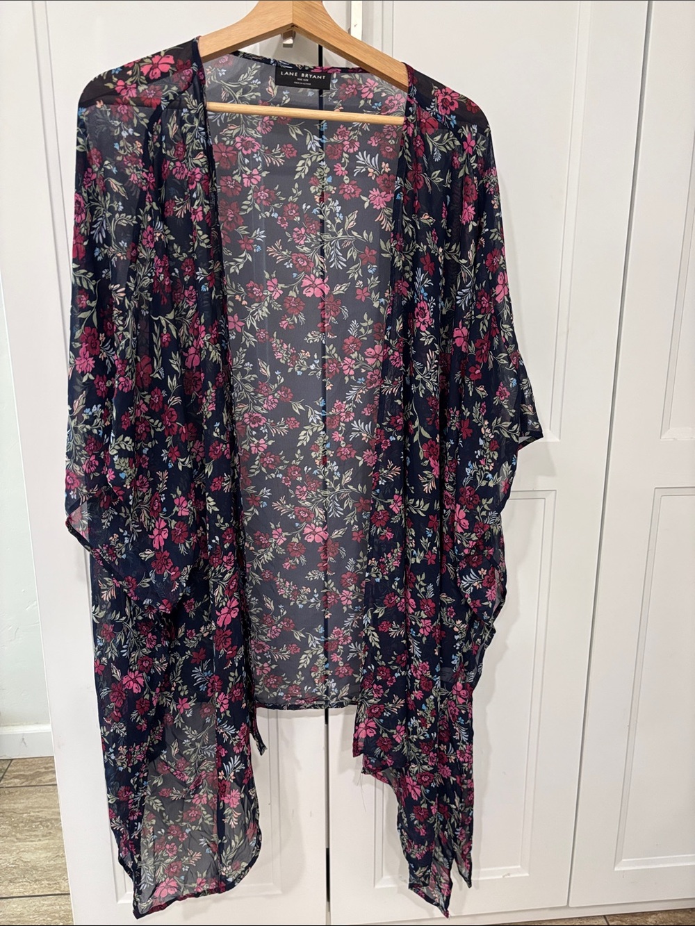 Lane Bryant Black Sheer Floral Kimono Swim Coverup